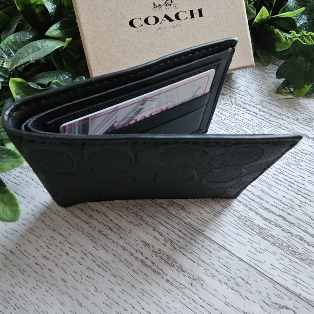 Coach Black Embossed Men's Card Holder - Picture 2 of 3